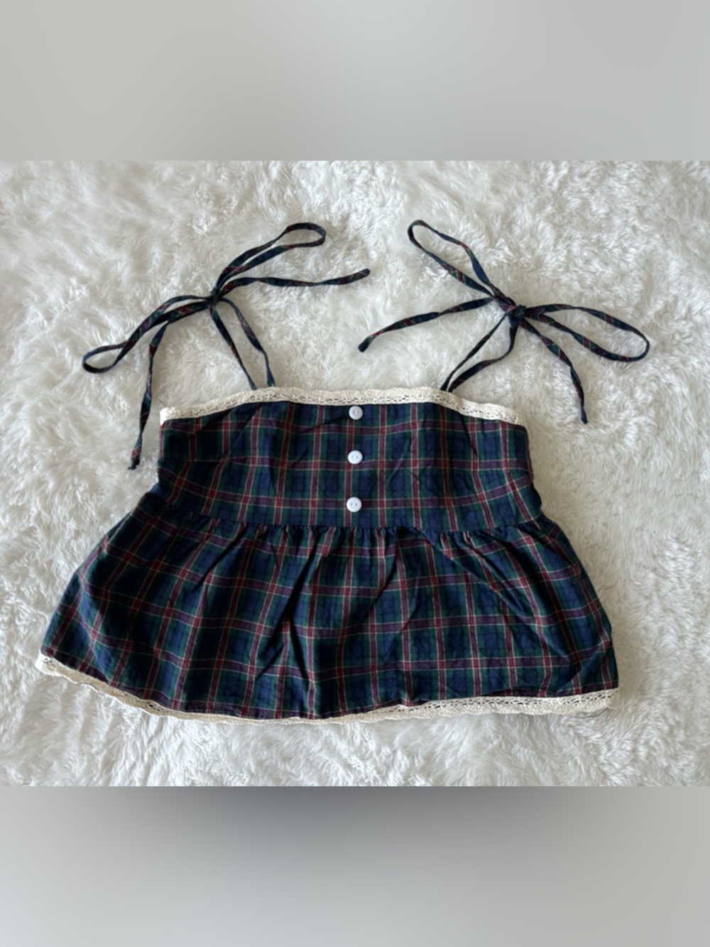 romwe plaid babydoll top with lace trim
